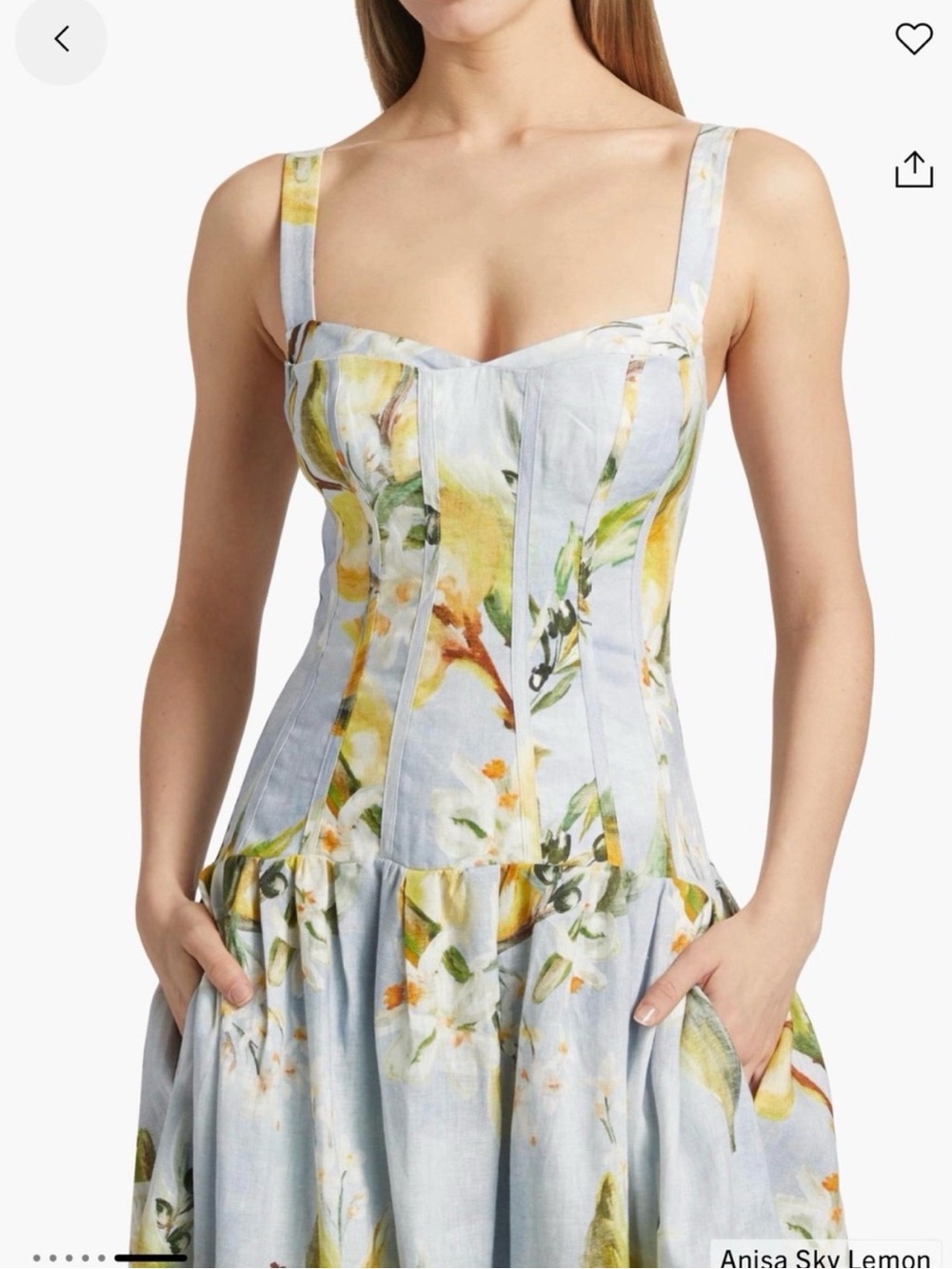 NICHOLAS Sky Blue and Lemon Floral Strapless Corset Dress